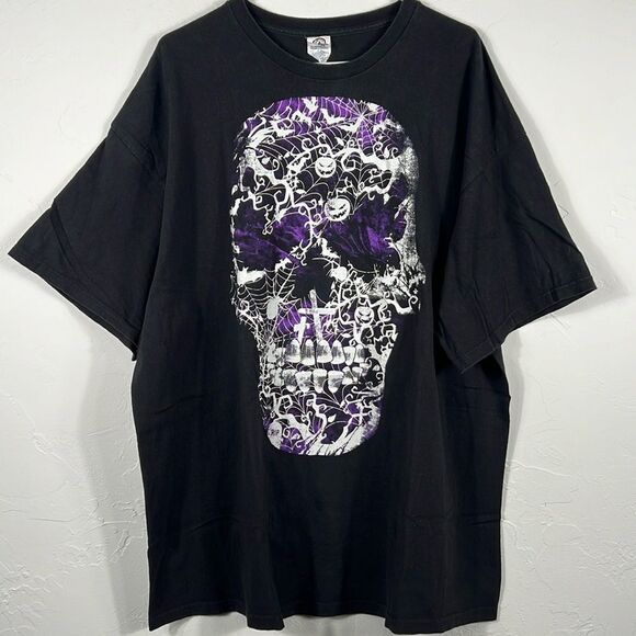 👻🎃 Vintage Y2K Skull T-Shirt Black Purple Sz 3XL Delta Pro Weight - EXCELLENT - Picture 1 of 8